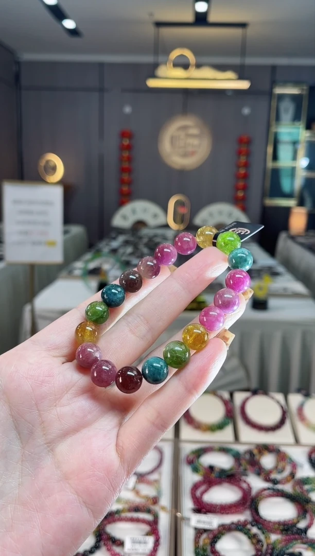 未镶嵌老矿碧玺彩单圈手串10mm+碧玺dan多样性发货一条