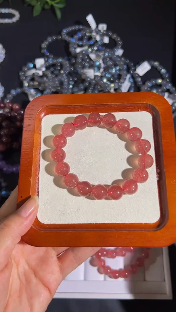 未镶嵌手链石英质玉12mm草莓晶单圈  默认微瑕