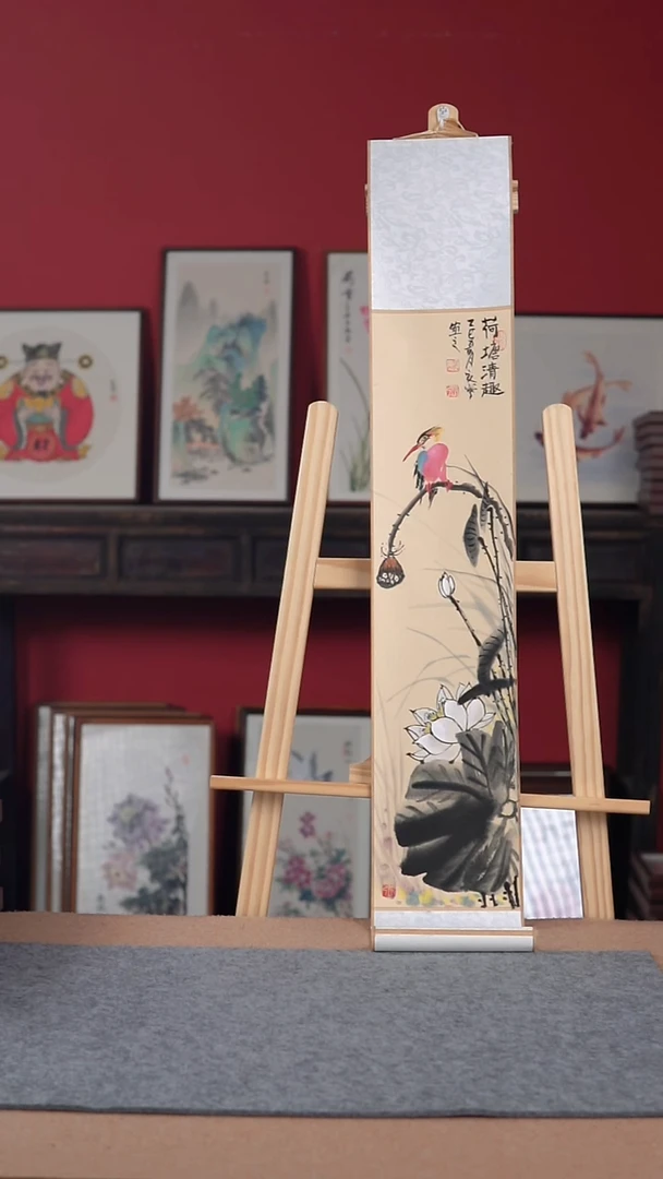 国画风***，纯手绘纯手写-17*110卷轴花鸟