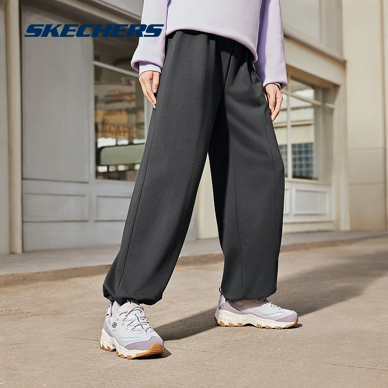 斯凯奇女装休闲针织长裤宽松女款运动阔腿裤L324W059/L324W098 DB