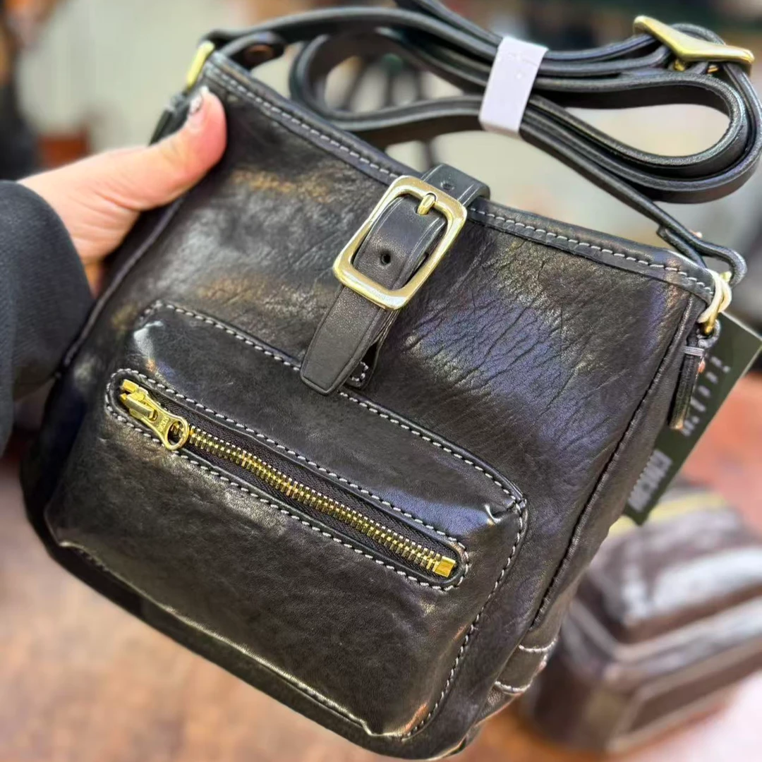 西部印像斜跨包女士做旧复古手提款马皮机车包251106