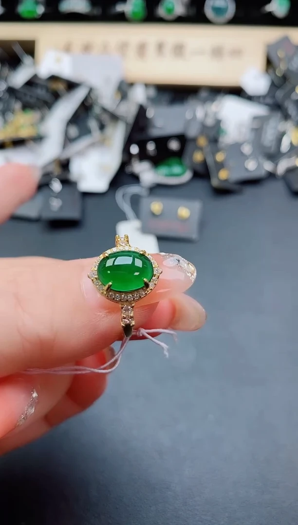 银S925镶嵌戒指翡翠1