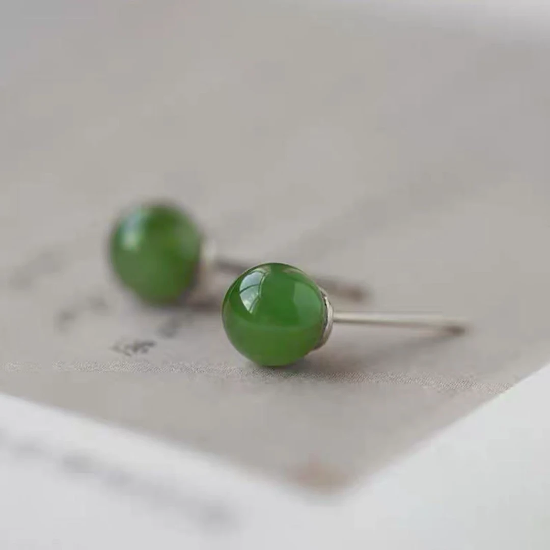 喜儿珠宝天然碧玉单珠6mm耳钉百搭