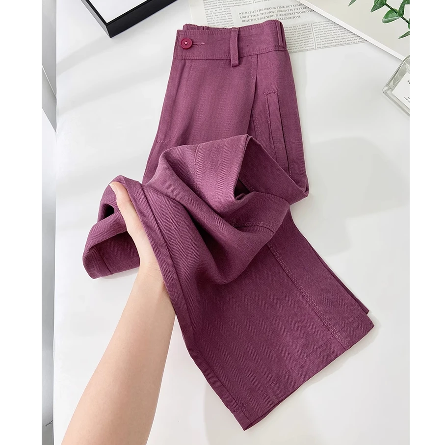 拉夏贝尔高级感阔腿休闲裤2025年新款夏季简约垂感百搭薄款直筒裤
