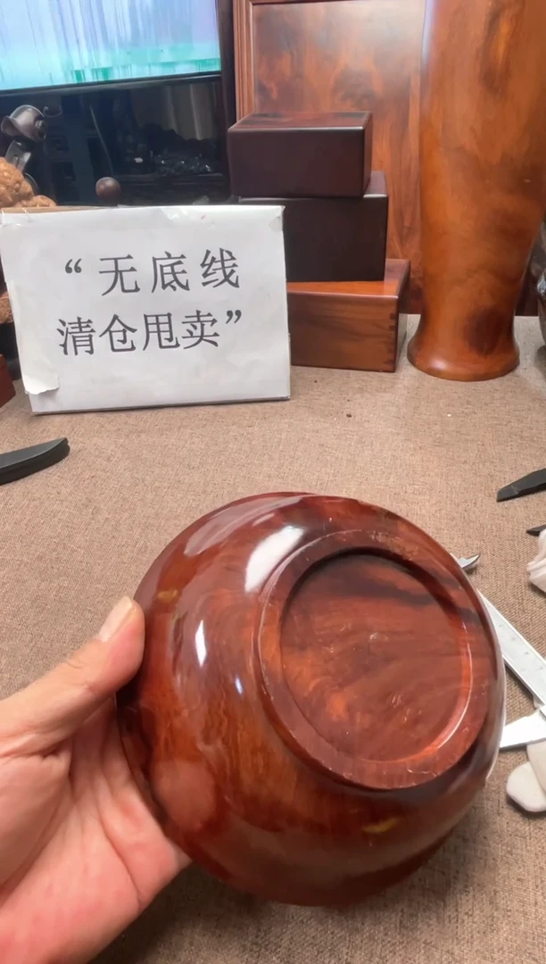 大果紫檀（缅甸花梨）木头款木碗15.9/5.7
