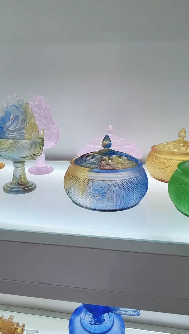 手工艺品琉璃古法琉璃双狮耳炉