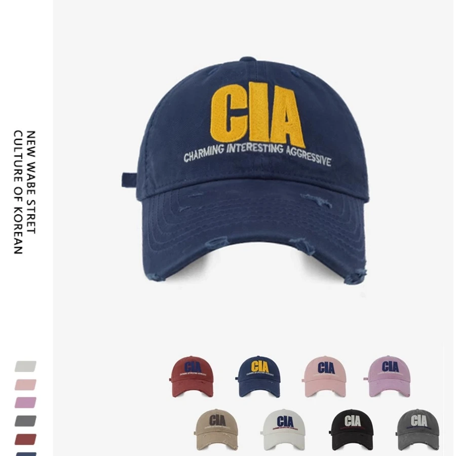 闭眼入！【CIA】韩版破洞大标刺绣女显脸小弯檐帽子撞色软顶棒球帽