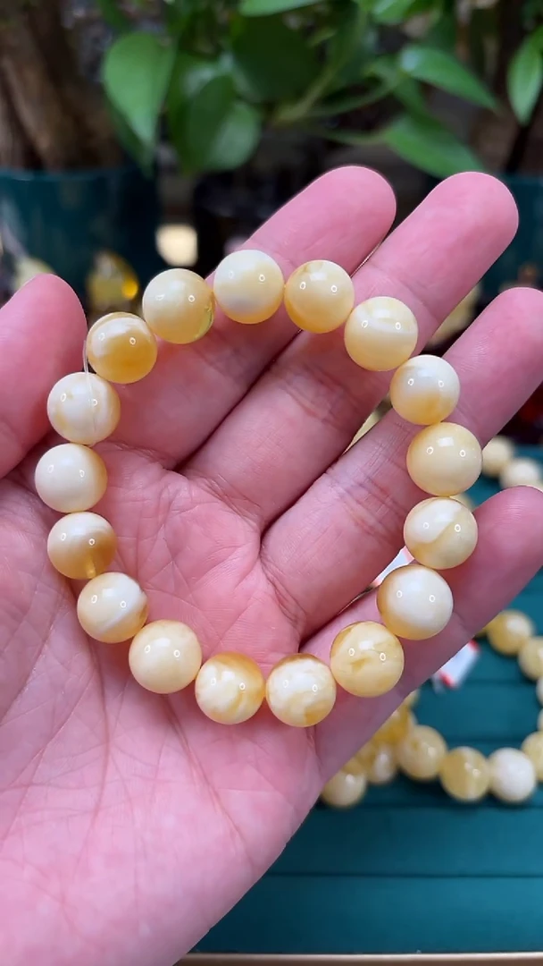 手链蜜蜡未镶嵌p52 收藏臻品俄白妖花手串 14.84克 11+mm