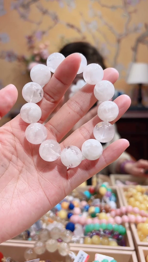 未镶嵌手链水晶15+14.8+天然白雪花幽灵水晶，天然晶体结构