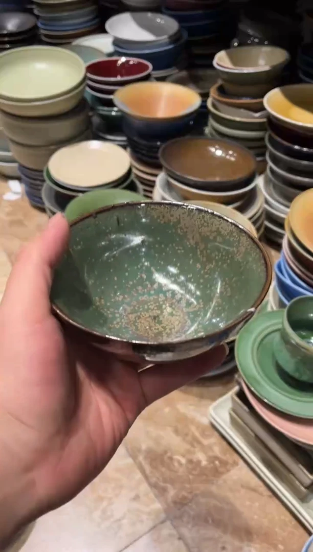 【闪购商品】瓷片389粗陶绿色万福2代米饭碗1个