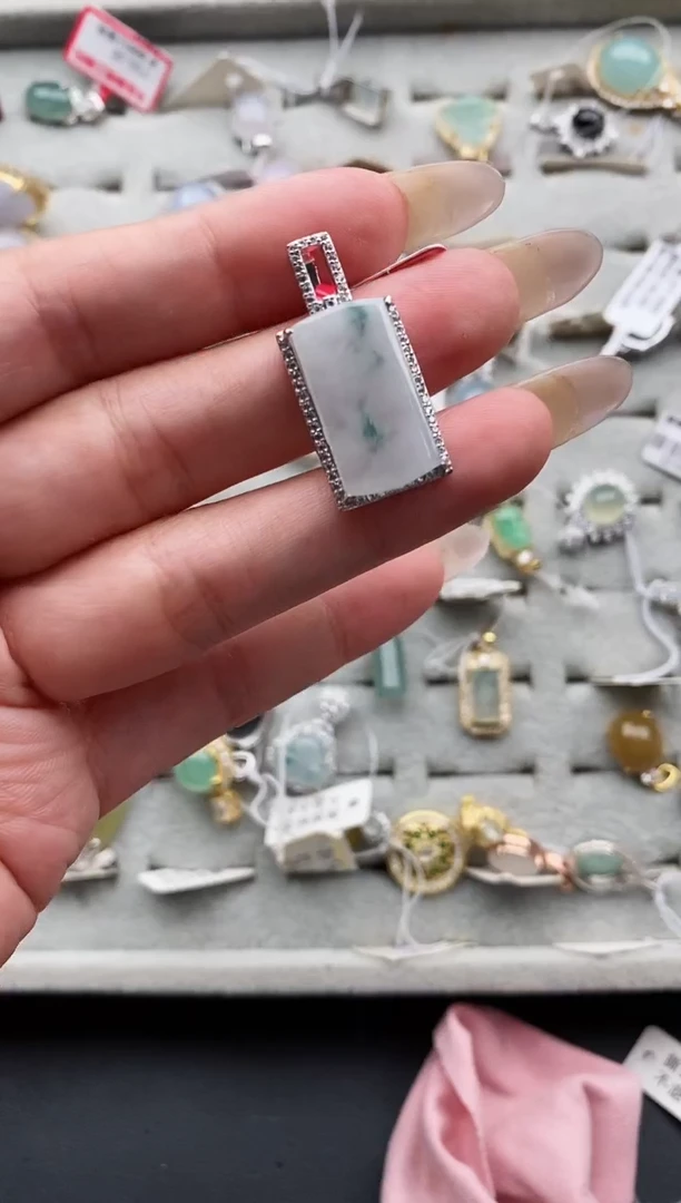 银S925镶嵌戒指翡翠缅甸天然A货翡翠22  6-2