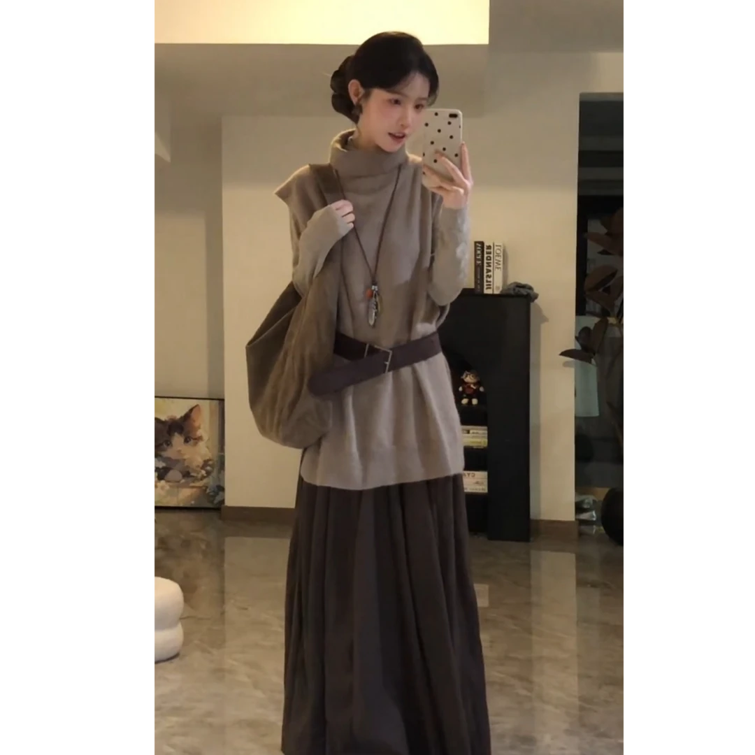 2025秋季新款时尚甜美减龄复古百搭休闲风上衣半身裙两件套