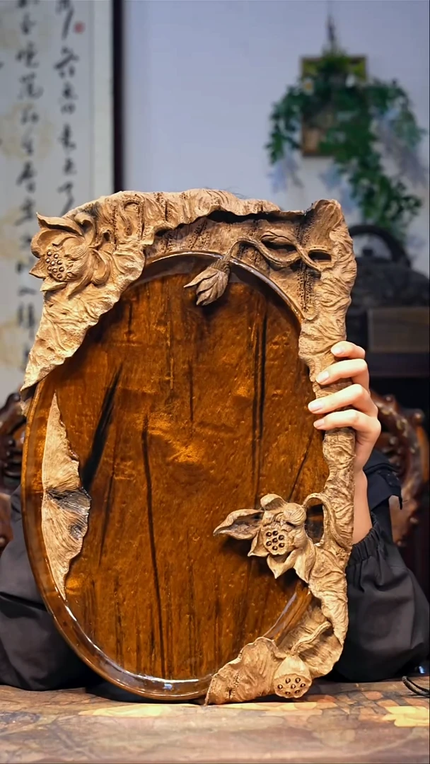 金丝楠【70】精品重工雕刻雨滴纹 一木整雕 干泡茶盘