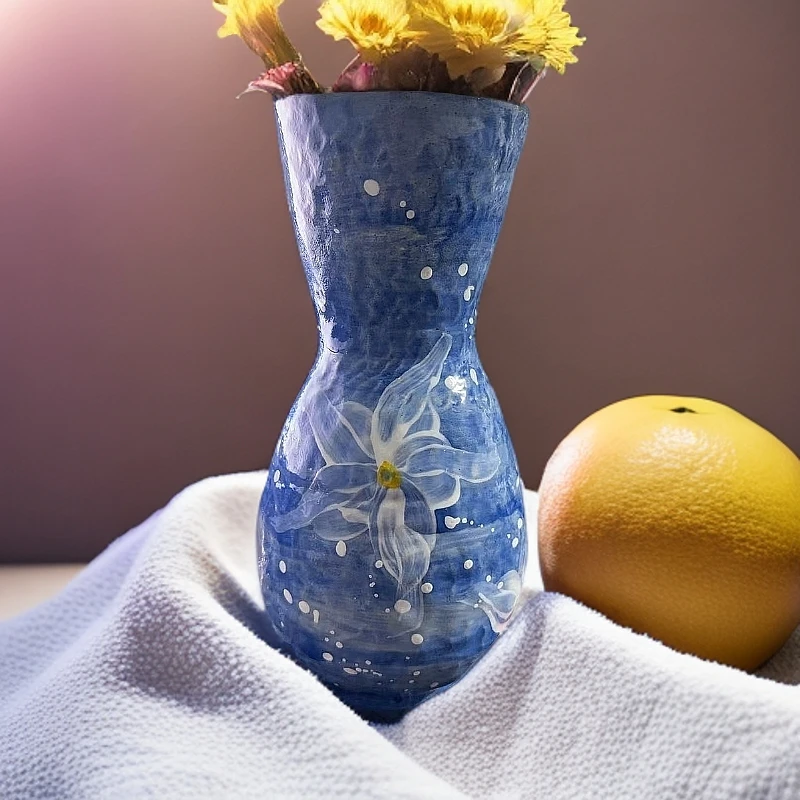 蓝底海岸花器插上鲜花放在茶室放在家里美极了(高30口11.5)花瓶