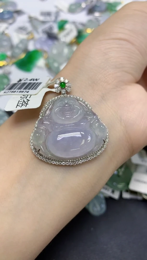 颈饰18K金镶嵌翡翠天然缅甸翡翠A货百元以上9元证书费自理