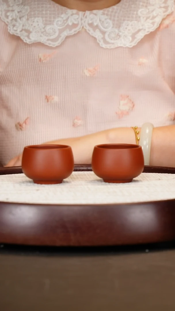 紫砂茶杯朱泥主人杯一对