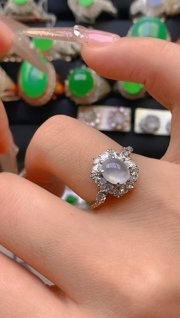 翡翠戒指银S925镶嵌天然