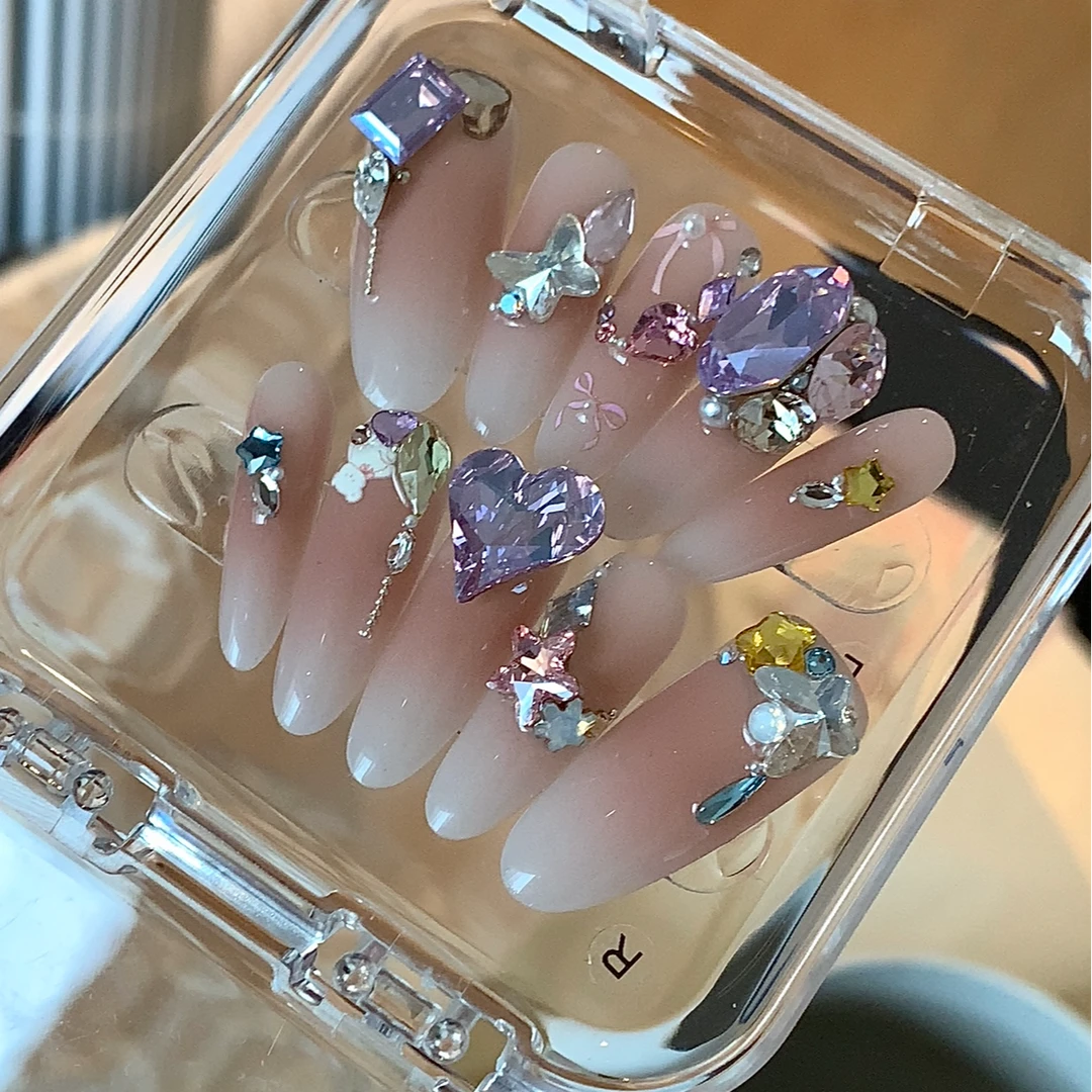 【Molin美甲】紫鸢 2025新款纯手工施华洛华子穿戴甲中长款