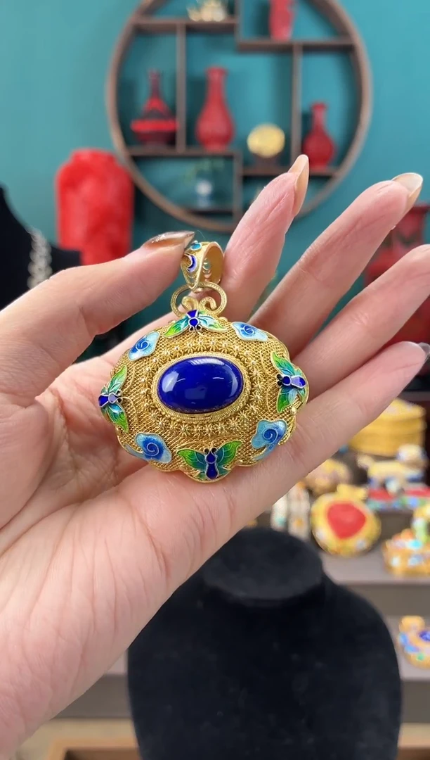 非遗手工花丝镶嵌吊坠