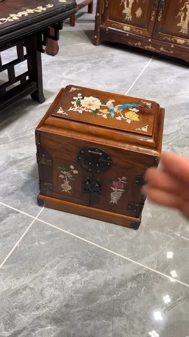木花开富贵官箱首饰箱
