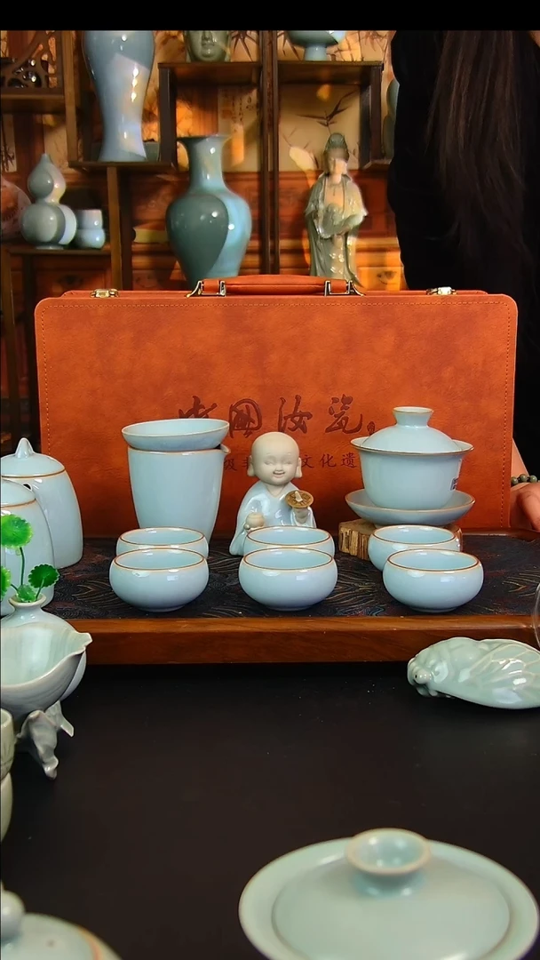 瓷片原矿汝瓷福利盖碗套装