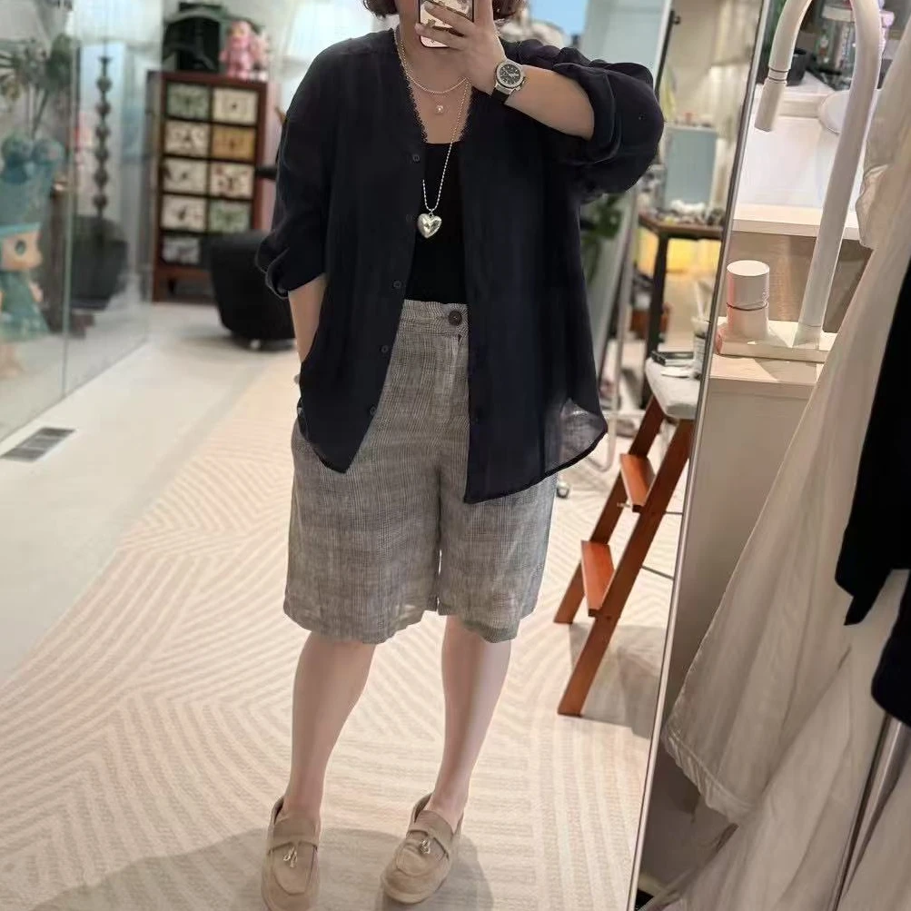 Meet遇见-夏季V领蕾丝边衬衫