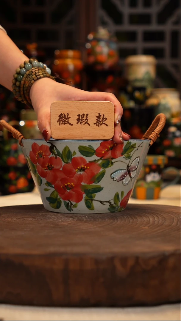 油画  手绘釉下彩碗微瑕