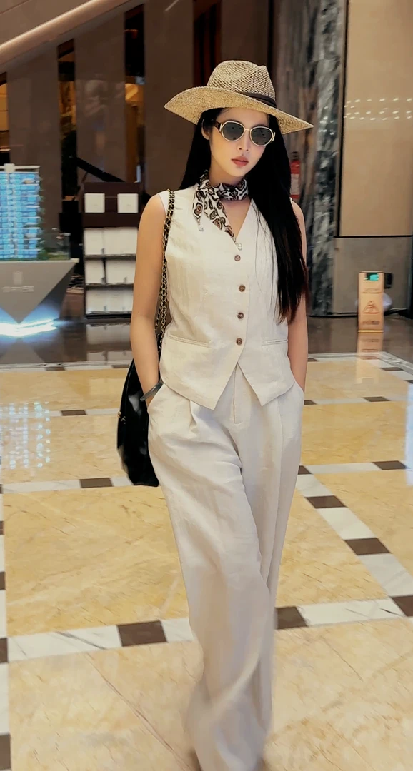老钱风女装高级感穿搭2025夏季新款老钱风马甲阔腿裤裤-综合CJG