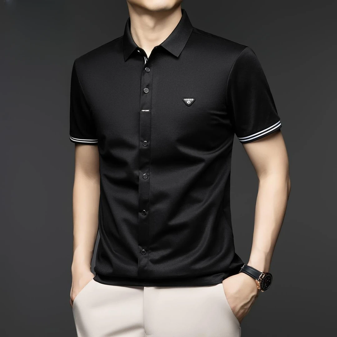 时尚短袖帅气男士2025夏季薄款高端半袖体恤商务休闲翻领polo衫男