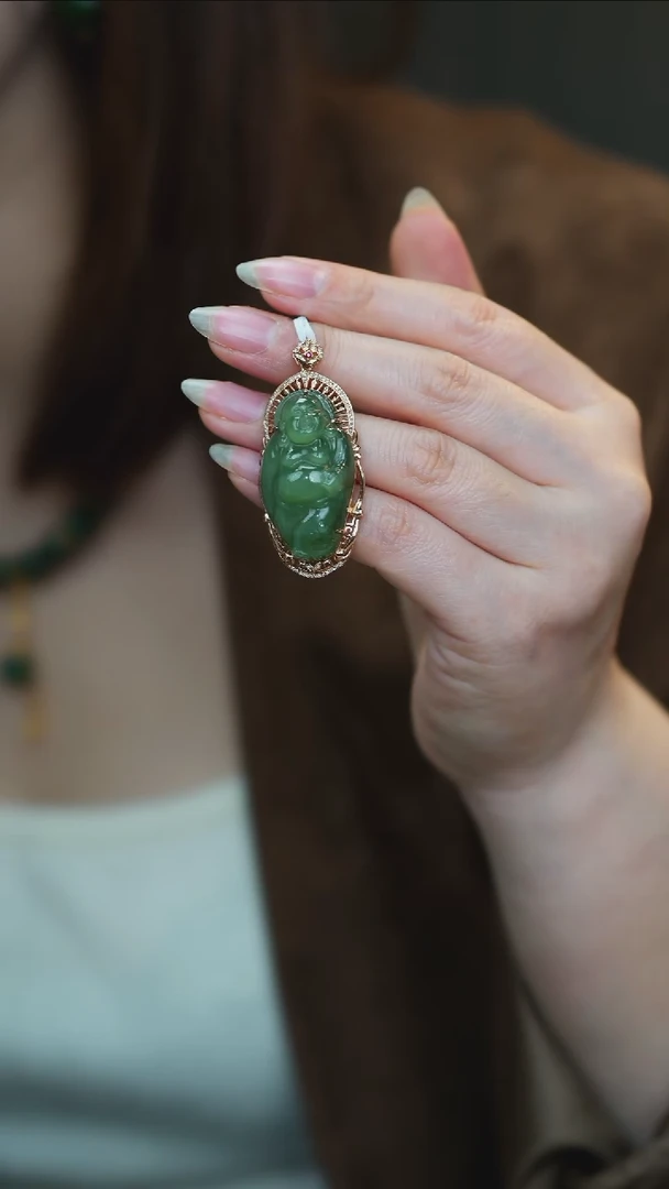 吊坠(不含链)18K金镶嵌和田玉C17-60 逍遥佛