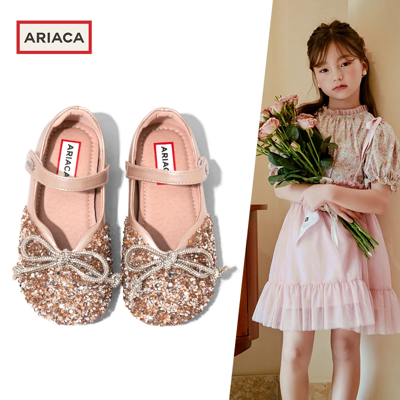 ARIACA艾芮苏女童公主鞋春季新款蝴蝶结女孩水晶鞋配礼服儿童皮鞋