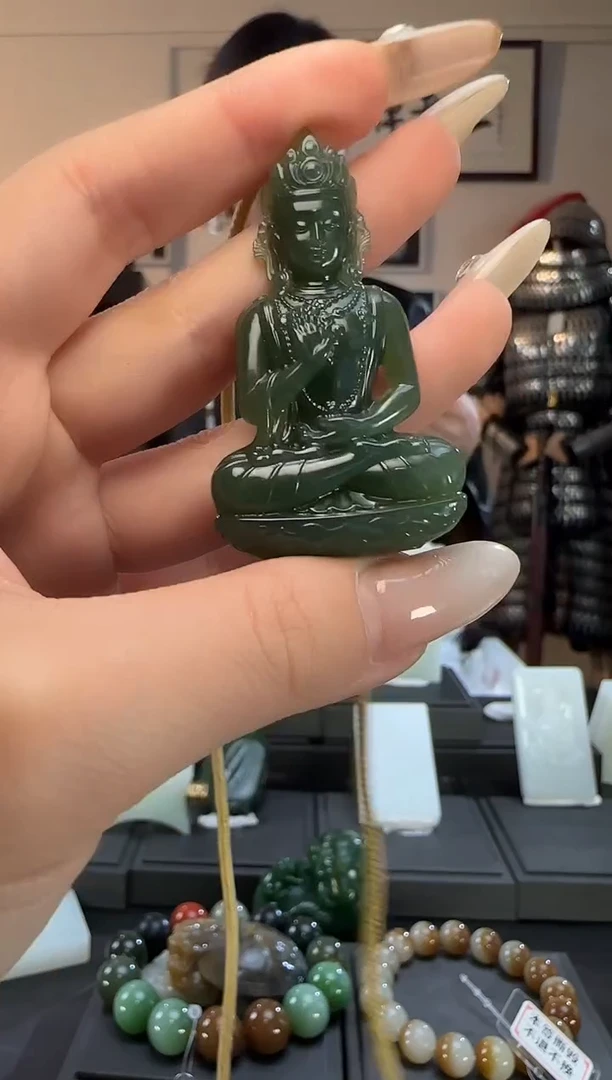 颈饰未镶嵌和田玉碧玉观音吊坠