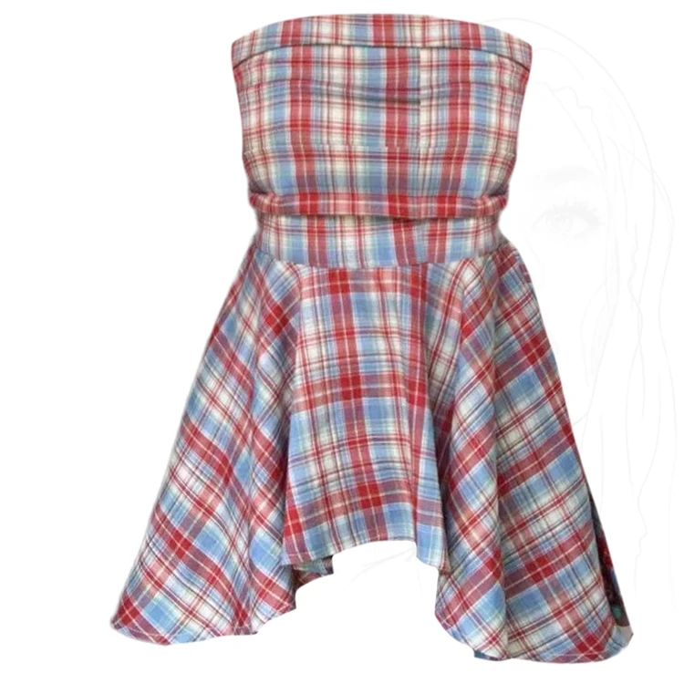 大码胖MM度假风格纹抹胸背心女夏季新款收腰显瘦设计感内搭上衣潮