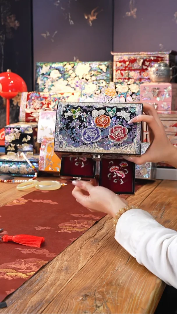 【闪购商品】瓷片螺钿工艺香椿木首饰盒