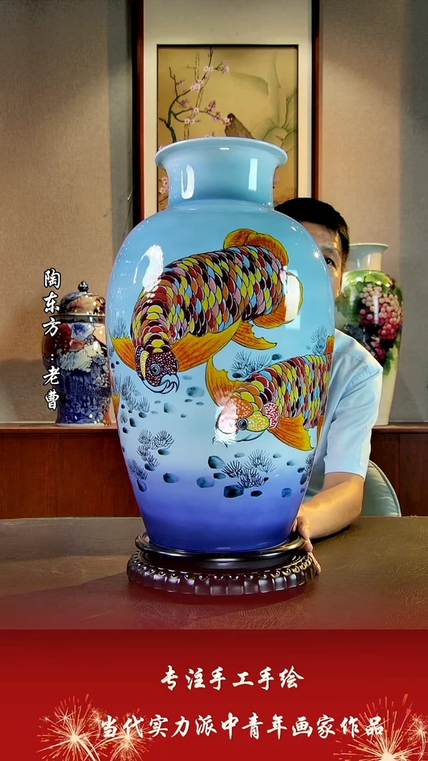 摆件景德镇陶东方艺术作品花瓶摆件瓷板画
