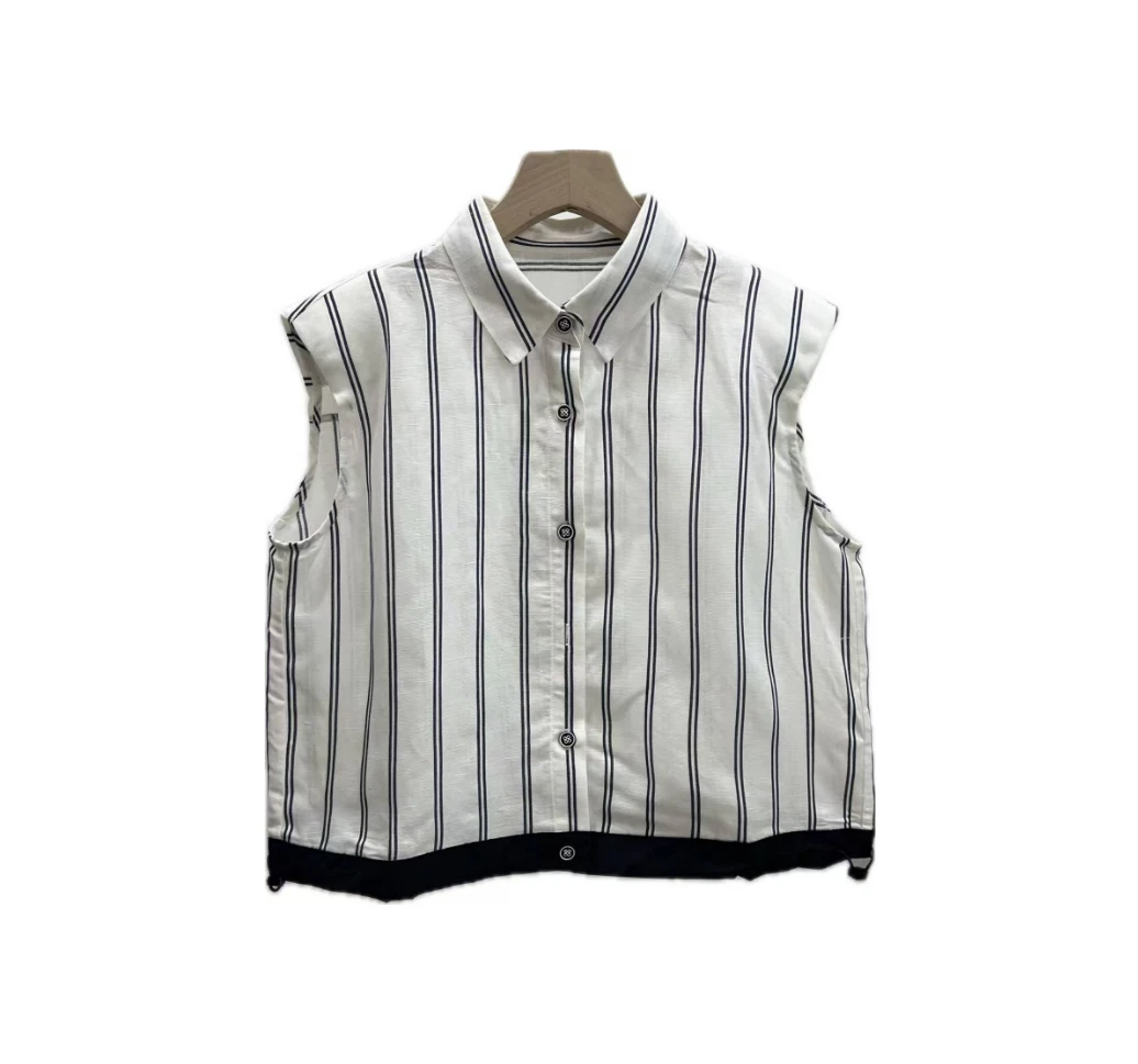 【蜻蜓专属】2025夏季新款竖条纹无袖马甲衬衫-XZ21777-2