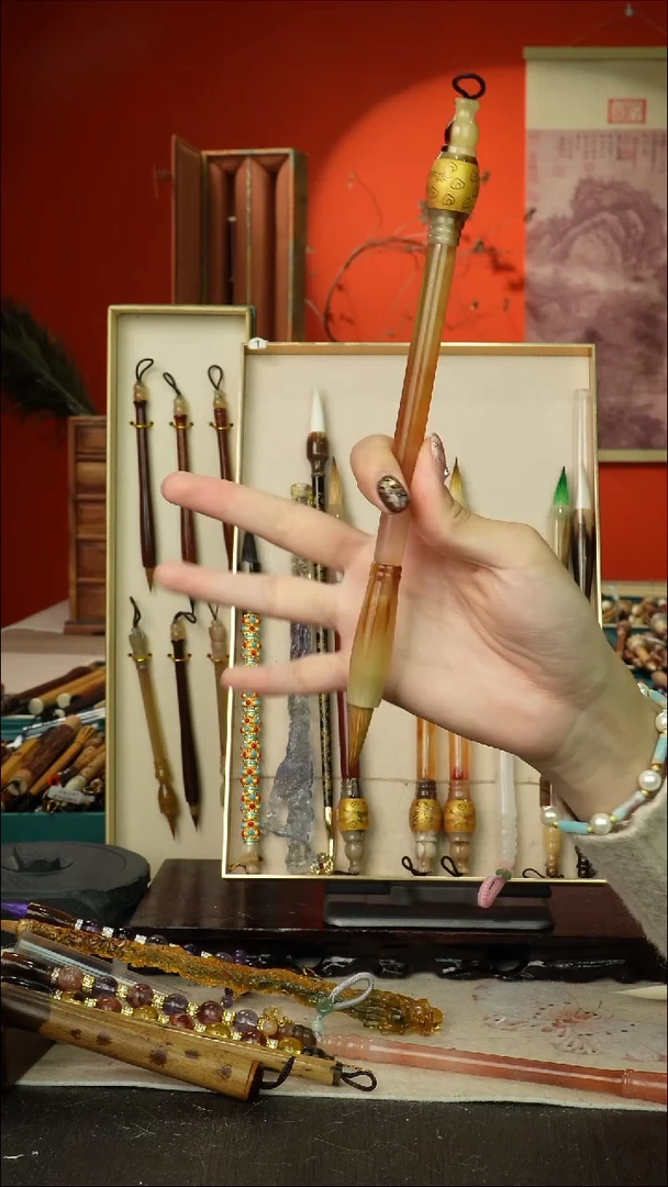 517号闪孤品高货毛笔链接 清水试笔 蘸墨不退