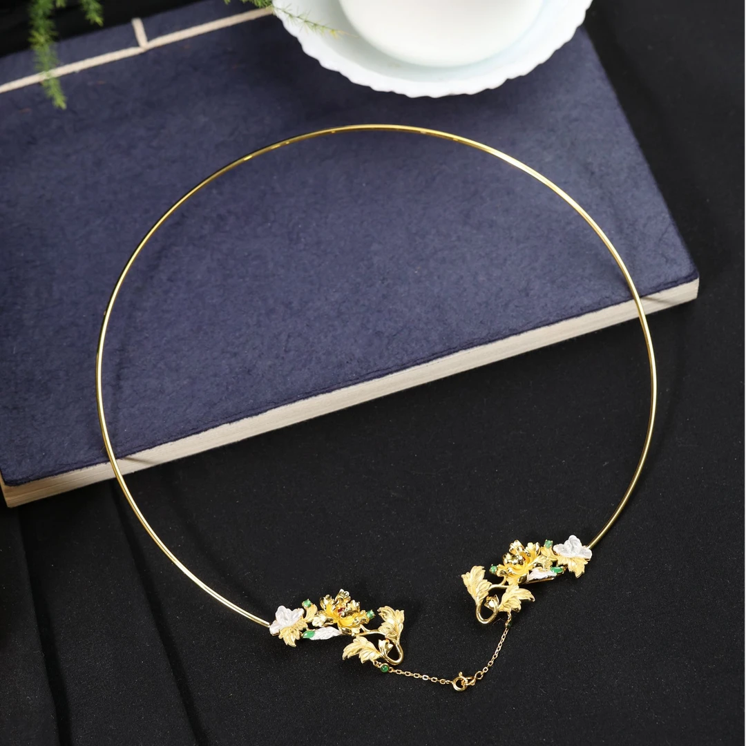 925银银制品 原创国风新中式定制珠宝s925银镶嵌百搭项圈