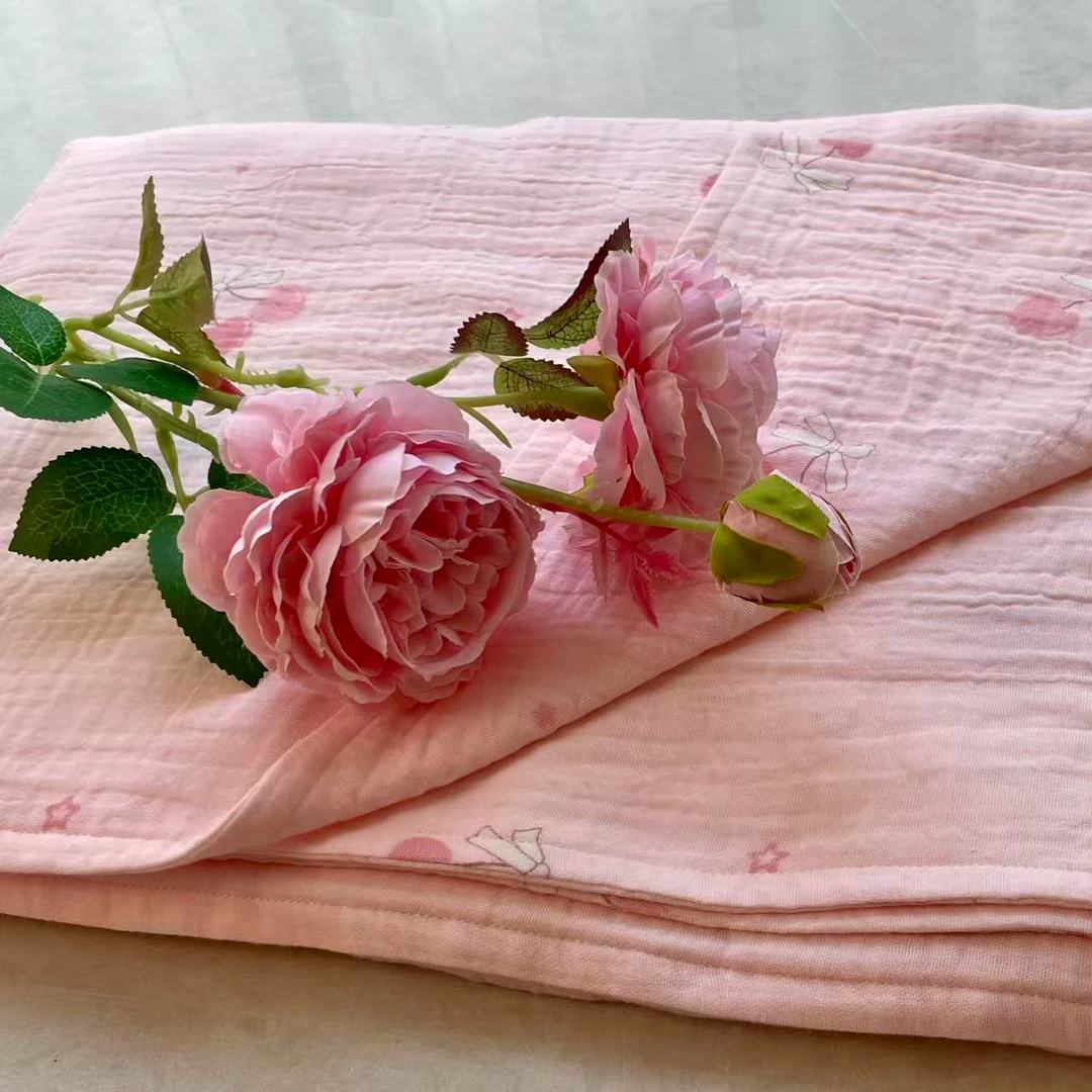 新生婴儿浴巾皱皱纱初生棉纱布宝宝儿童洗澡浴巾4层盖毯包被定制