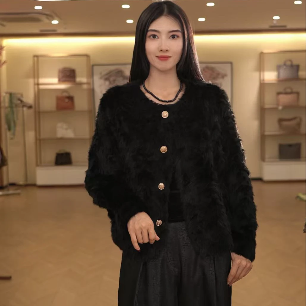 小香风毛毛外套女2025年秋冬款名媛气质高级感百搭女外套-K001