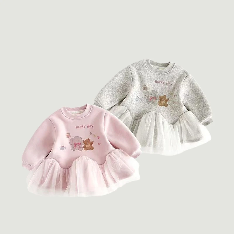 女童春秋装卫衣2025年秋季韩系卡通印花上衣儿童网纱花边套头衫潮