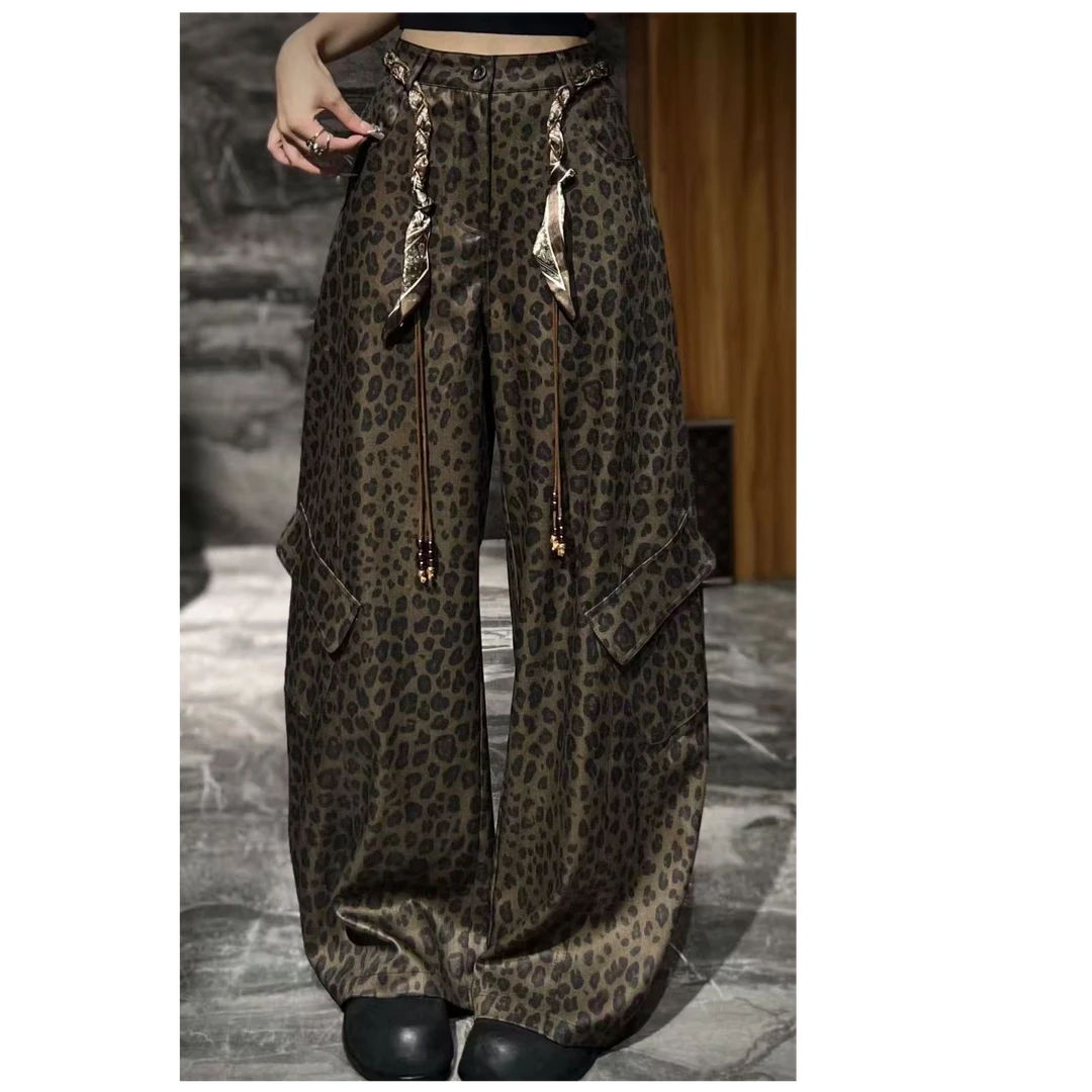 深圳南油高货2025秋季新款豹纹工装裤时尚洋气显瘦休闲裤