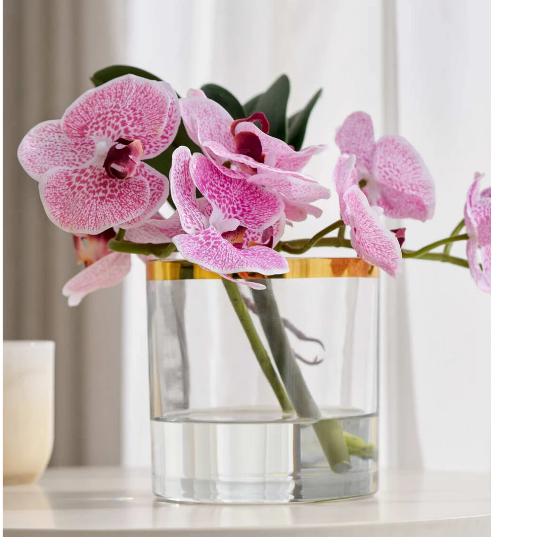 【仓播】玻璃镀金边花器浅紫色蝴蝶兰摆件 微瑕款 不支持退换