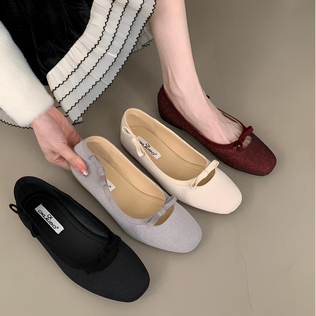 L B658 法式小众软底平底鞋懒人一脚蹬豆豆鞋蝴蝶结单鞋浅口方头