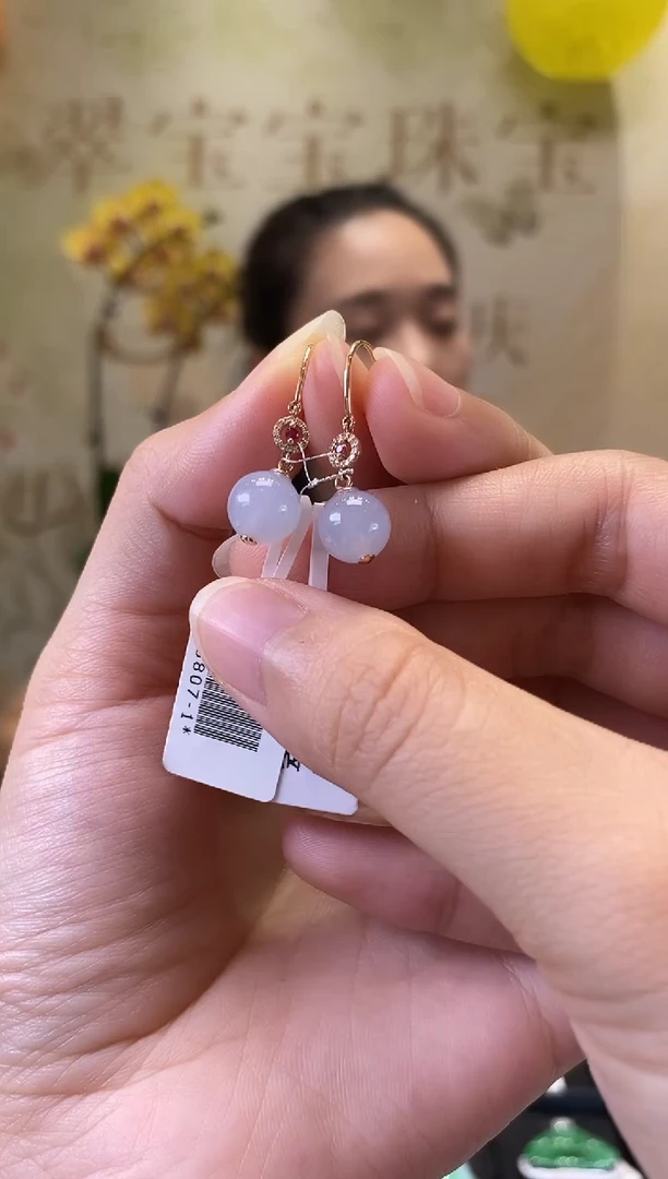 18K金镶嵌翡翠耳坠D8213 耳钉 含运营费