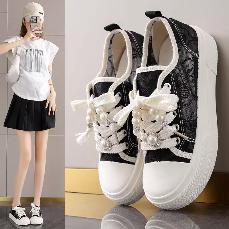 K63小香风鞋女夏季镂空网面透气平底网纱34码凉鞋蕾丝老北京布鞋