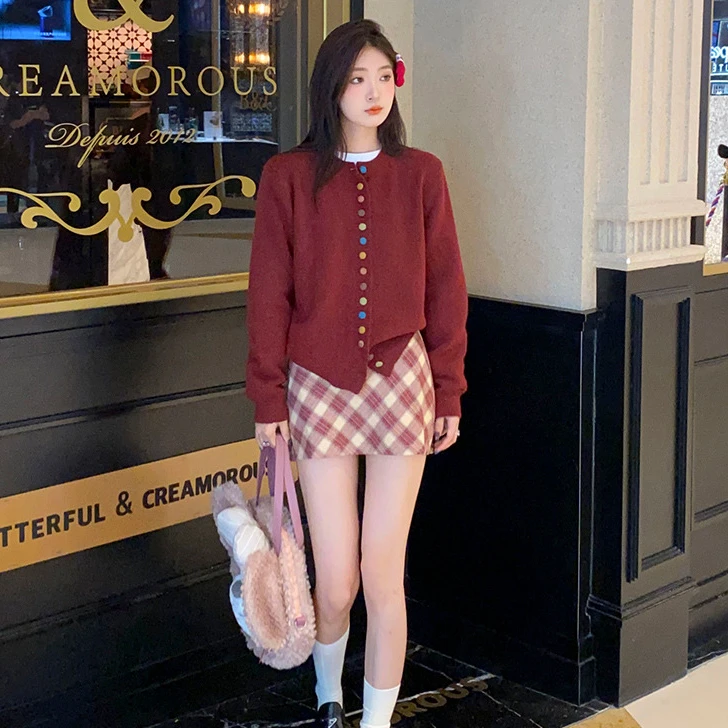 红色开衫外套女外搭2025秋季新款长袖宽松针织毛衣秋冬上衣