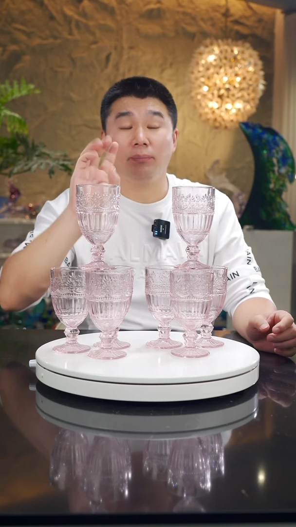 摆件福利粉色高脚杯一套八只