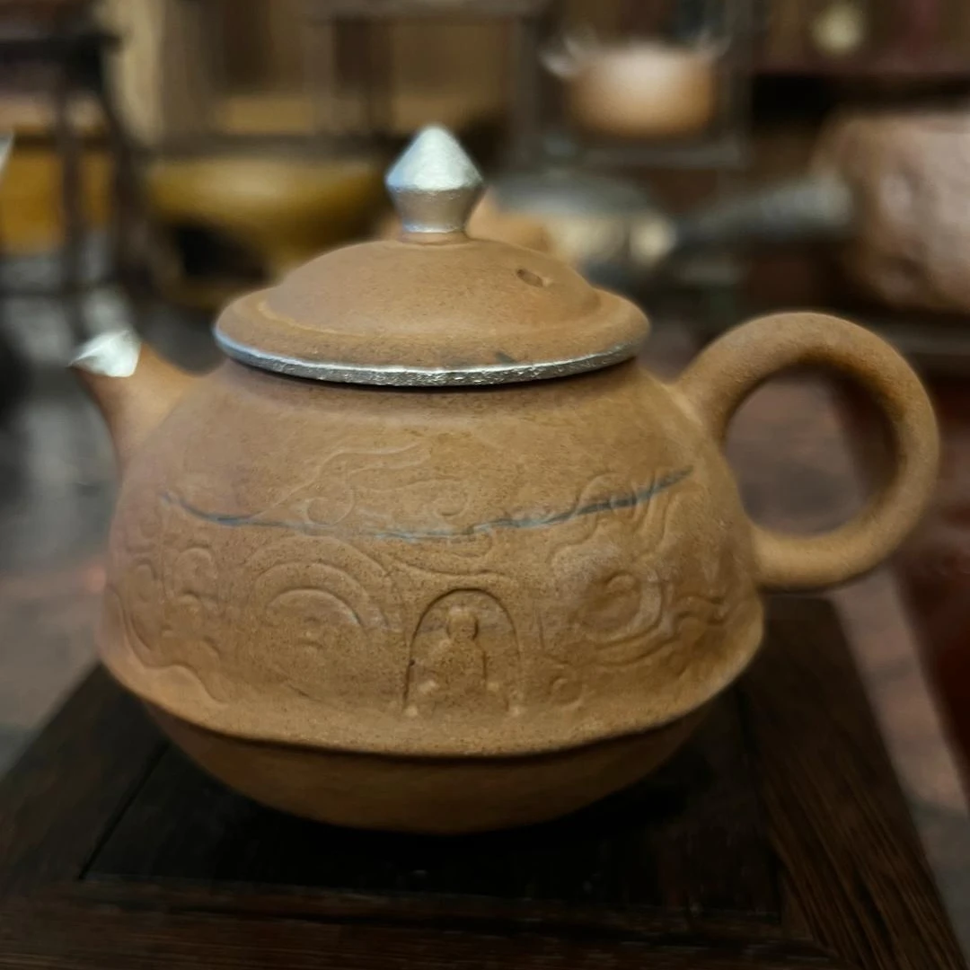 [拙器雅集]空寂斋老岩泥敦煌壶手工鎏银茶壶日式功夫茶具泡茶壶粗