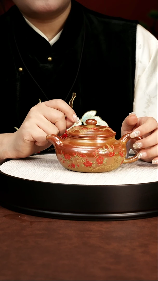茶壶紫砂宜兴紫砂 梅花仿古壶 火云烧 梅付春